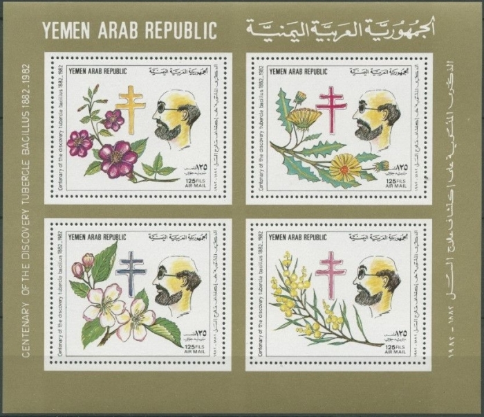 Yemen Arab Republic 1982 Discovery of Tuberculosis Bacillus Block 225 Souvenir Sheet Yemen Arab Republic 1982 Discovery of Tuberculosis Bacillus Block 225 Souvenir Sheet